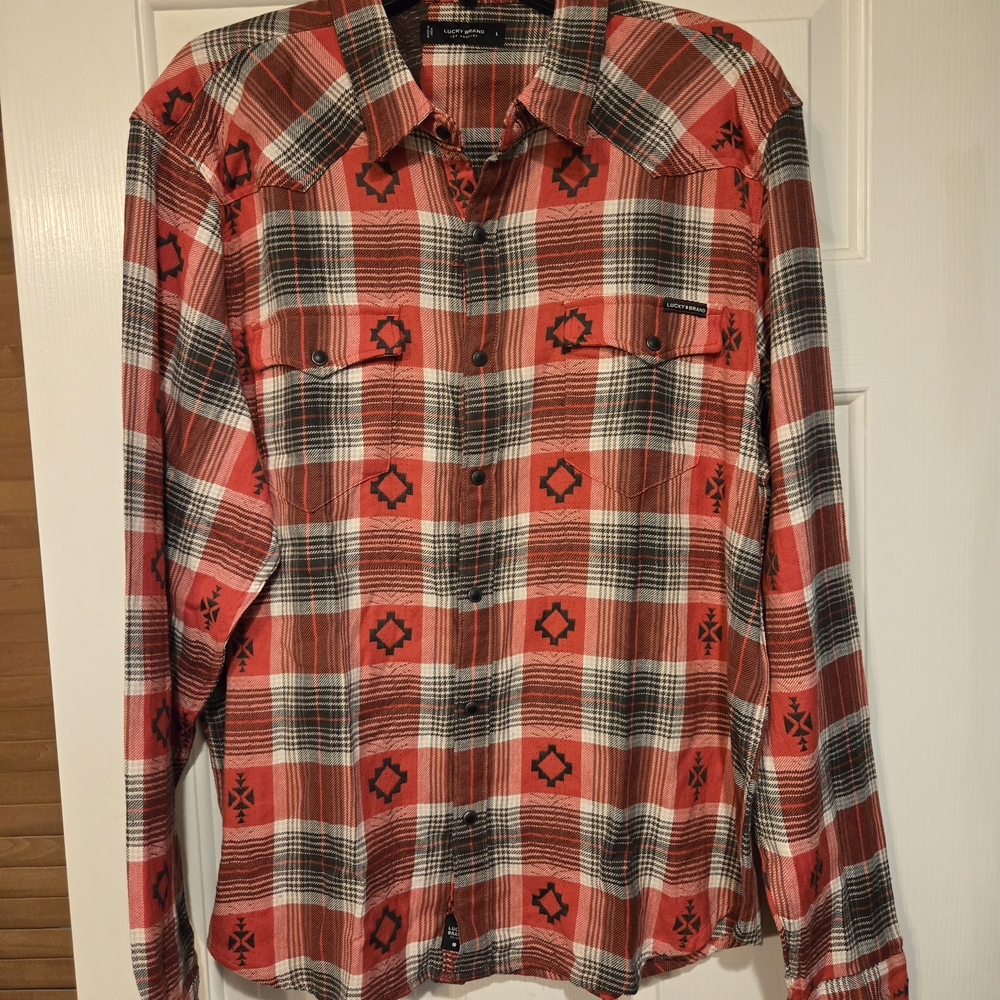 Lucky Brand Red and Black Plaid Shirt